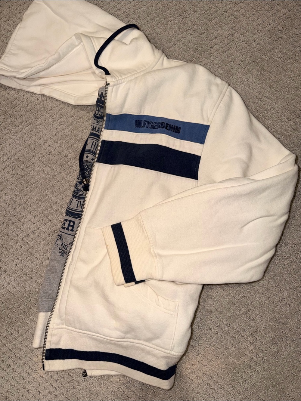 Tommy Hilfiger Cream Hoodie with Navy & Blue Accents